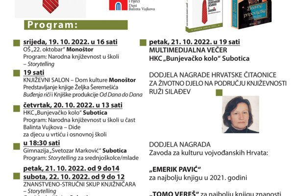 Program 21. dana hrvatske knjige i riječi, dana Balinta Vujkova