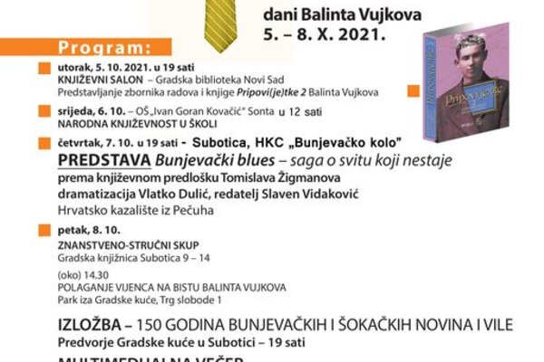 Program jubilarnih Dana hrvatske knjige i riječi, dana Balinta Vujkova